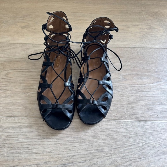 Aquazzura J’Adore Black Leather Lace Up Sandals Size 37.5 / US 7.5 - Picture 4 of 6